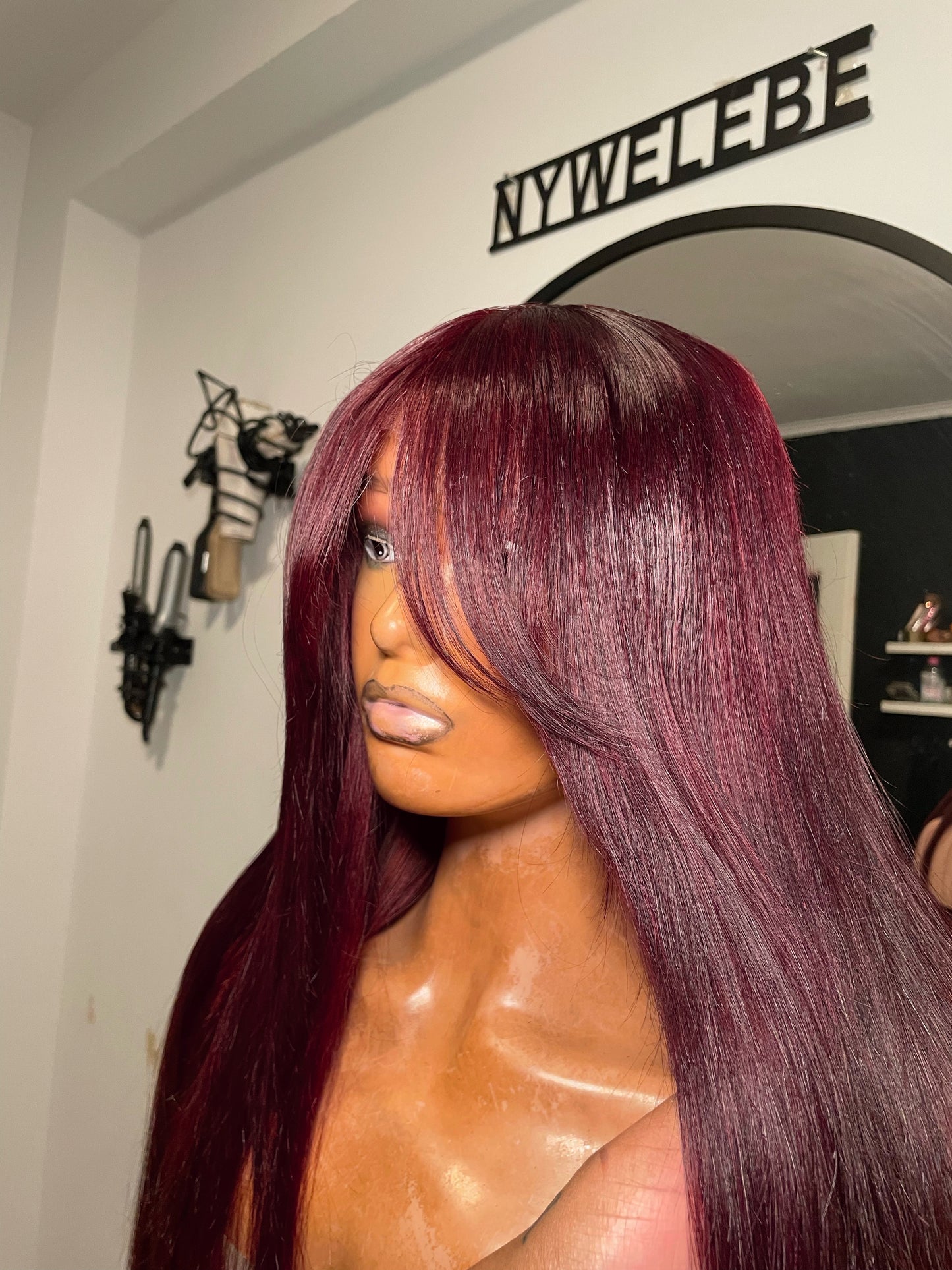 Cherry red closure wig