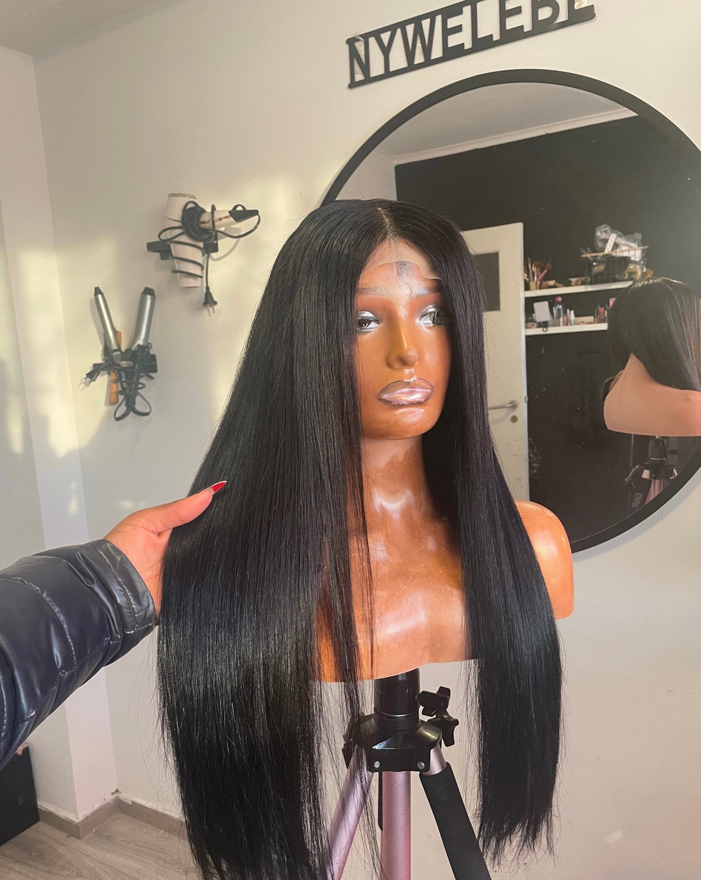 Black silky closure wig